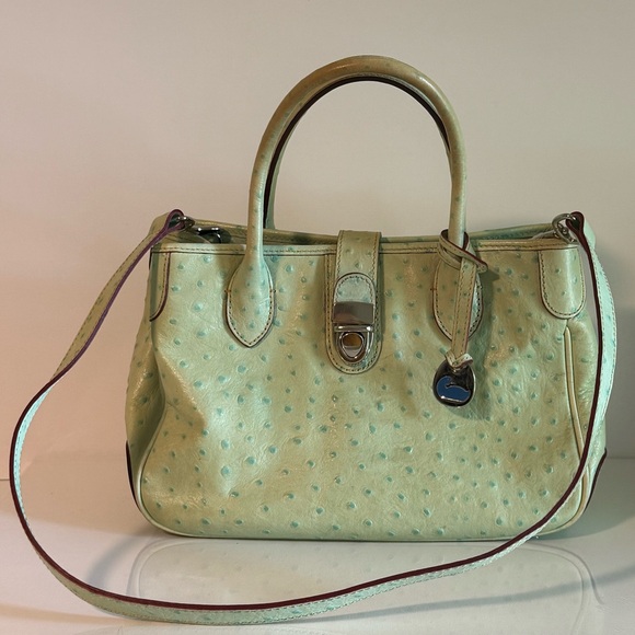 Dooney & Bourke Handbags - Dooney & Bourke Ostrich Embossed Leather Satchel Mint Green Top Handle Bag